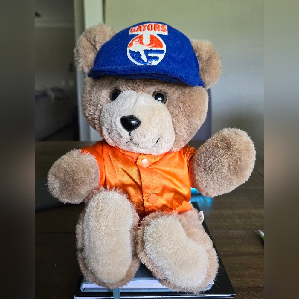 Vintage Gator Teddy Bear plush stuffed animal vintage orange jacket